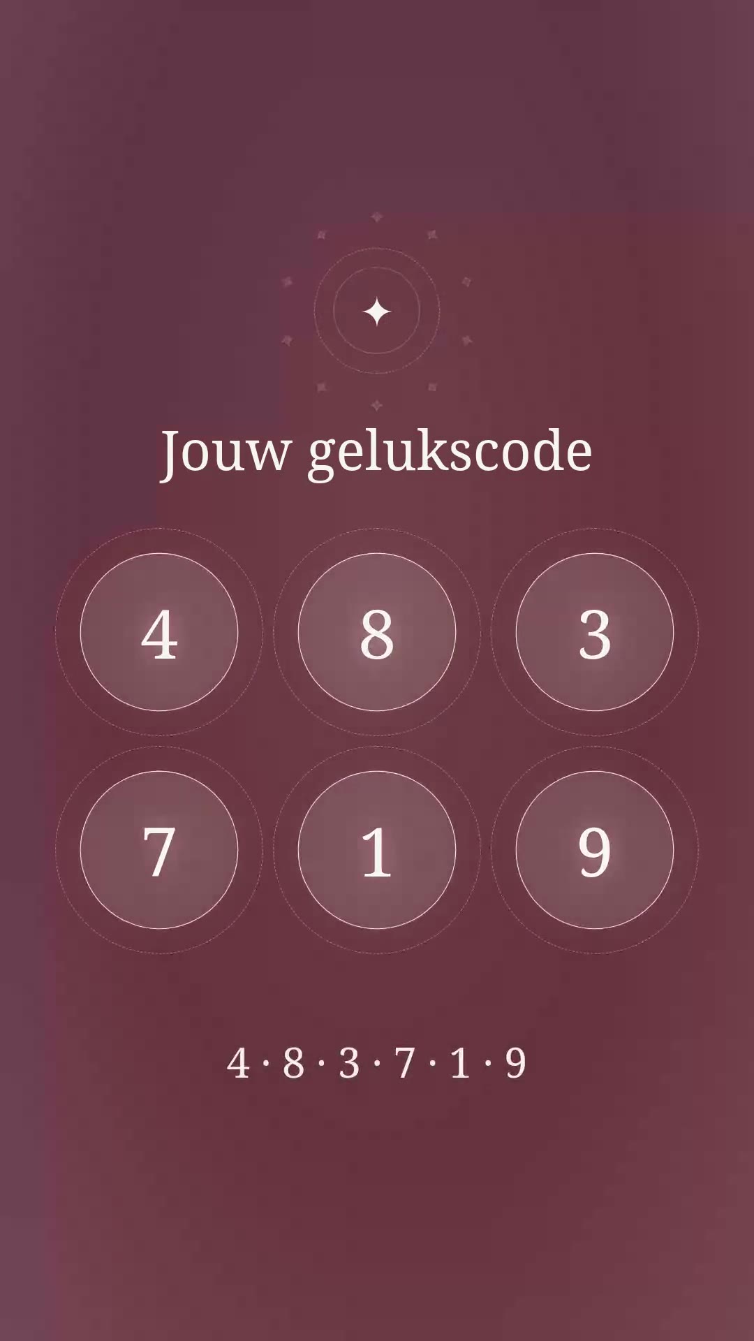 Zes gouden cijfers van de gelukscode verschijnen op het scherm